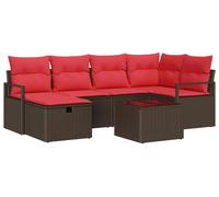 Ensemble de salon de jardin vidaXL, 7 pièces, 6 places, marron et rouge, en résine tressée