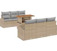 Ensemble de salon de jardin vidaXL, 7 pièces, beige, en résine tressée
