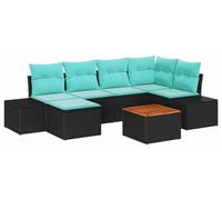 vidaXL Ensemble de canapé de jardin 7 pc Noir et turquoise | Aménagement flexible pour s'adapter à n'importe quel coin , Coussins faits pour l'extérieur , Artisanal, ça donne du style