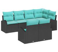 Ensemble de salon de jardin vidaXL, 7 pièces, noir et turquoise, en résine tressée