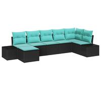 vidaXL Ensemble de canapé de jardin 7 pc Noir et turquoise polyrotin | Change-le facilement pour l'adapter à ton espace , Matériaux solides parfaits pour l'extérieur , Coussins super moelleux