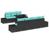 Ensemble de salon de jardin vidaXL, 8 pièces, 7 places, noir et turquoise