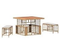 Ensemble de salon de jardin vidaXL avec coussins, 3 pièces, naturel et blanc