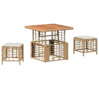 Ensemble de salon de jardin vidaXL avec coussins, 3 pièces, naturel et blanc