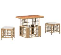 Ensemble de salon de jardin vidaXL avec coussins, 3 pièces, naturel et blanc
