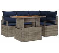 Ensemble de salon de jardin vidaXL avec coussins, 5 pièces, gris et bleu marine