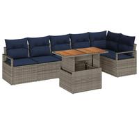 Ensemble de salon de jardin vidaXL avec coussins, 7 pièces, gris et bleu marine