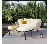 Ensemble de salon de jardin Zerboco, chaise longue 2 places, mobilier de balcon, coussins amovibles et lavables, adapté à l'extérieur, beige
