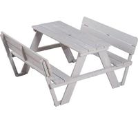 Ensemble de salon d'extérieur pour 4 personnes, avec nappes, banc en bois massif résistant aux intempéries pour l'intérieur et l'extérieur, très durable, finition gris glacé