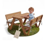 Ensemble de salon d'extérieur pour enfants « Picknick for 4 » de roba, avec coussins d'assise, 2 bancs, bois massif, résistant aux intempéries