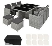 Ensemble de salon en rotin et aluminium New York 6+4+1 avec housse de protection - gris clair