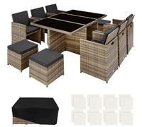 Ensemble de salon en rotin et aluminium New York 6+4+1 avec housse de protection - marron naturel