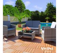 Ensemble de salon en rotin pour 4 personnes - Ensemble de mobilier de jardin - Ensemble de canapés en polyrotin Miami - gris