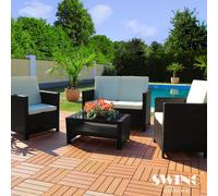 Ensemble de salon en rotin pour 4 personnes - Ensemble de mobilier de jardin - Ensemble de canapés en polyrotin Miami - noir