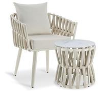 Ensemble de salon extérieur - TECTAKE - Ensemble chaise avec table LUGANO Rope-Design, résistant aux intempéries - Beige