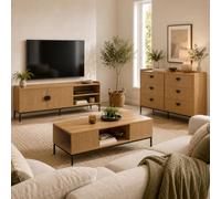 Ensemble de Salon HWC-O39, Meuble TV, Commode, Table Basse, MDF, Naturel