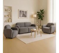 Ensemble de salon HWC-P33, canapé 2 places, 2 fauteuils, tissu/textile chenille (330 g/m²) Oeko-Tex gris clair