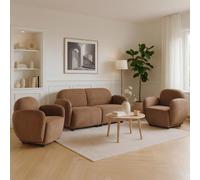 Ensemble de salon HWC-P33, canapé 2 places, 2 fauteuils, tissu/textile chenille (330 g/m²) Oeko-Tex marron