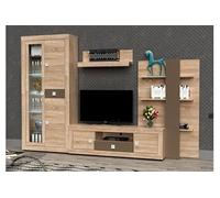 PEGANE Ensemble de Salon Meuble TV +1 étagère Murale + Armoire avec éclairage LED + bibliothèque Coloris chêne Cambrian, Chocolat