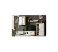 Ensemble de salon meuble TV + 1 etagere murale + vitrine murale avec LED + Buffet coloris chene cambrian, blanc --