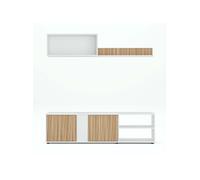 Ensemble de salon (meuble TV, 1 meubles haut, étagère murale) Meuble séjour coloris Blanc/chêne - -