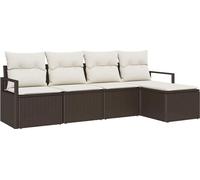 vidaXL Ensemble de canapés de jardin 5 pièces avec coussins, polyrotin brun et crème, rangement