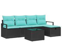 Ensemble de canapés vidaXL avec coussins (6 pièces), noir et turquoise, en polyrotin