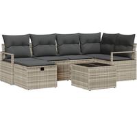 Ensemble de salon vidaXL, 7 pièces, 6 places, gris clair, en résine tressée