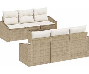 Ensemble de salon vidaXL, 7 pièces, beige et crème, en résine tressée (type rotin synthétique)