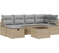Ensemble de salon vidaXL, 7 pièces, couleur beige et gris clair, en résine tressée (polyrotin), capacité de 6 personnes