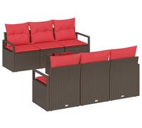 Ensemble de salon vidaXL, 7 pièces, couleur marron et rouge, en polyrotin, capacité de 6 personnes