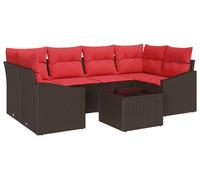 Ensemble de salon vidaXL, 7 pièces, couleur marron et rouge, en résine tressée