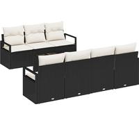 Ensemble de salon vidaXL, 8 pièces, 7 places, noir et crème, en polyrotin
