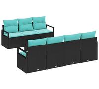 Ensemble de salon vidaXL, 8 pièces, 7 places, noir et turquoise, en polyrotin