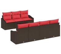 Ensemble de salon vidaXL, 8 pièces, couleur marron et rouge, en résine tressée