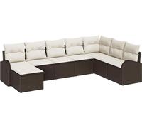 Ensemble de salon vidaXL, 8 pièces, marron et blanc, en résine tressée