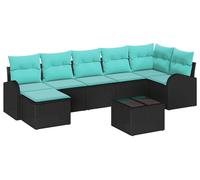 Ensemble de salon vidaXL, 8 pièces, noir et turquoise, en résine tressée
