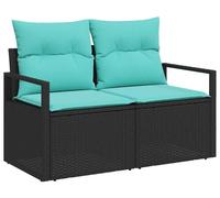 Ensemble de canapés vidaXL avec coussins, 9 pièces, noir et turquoise, en rotin synthétique