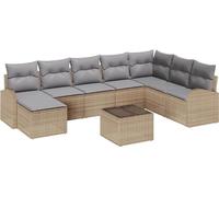 Ensemble de salon vidaXL, 9 pièces, beige et gris clair, en résine tressée