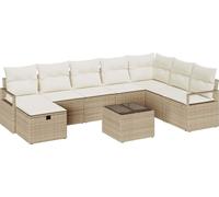 Ensemble de salon vidaXL, 9 pièces, couleur beige et crème, en résine tressée (poly-rattan), capacité pour 8 personnes