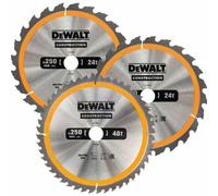 Ensemble de scies circulaires DEWALT EX, 3 pièces, 250 mm, 2 x 24 dents, 1 x 48
