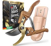 Ensemble de sécateurs de jardin premium GRÜNTEK, modèle bypass de 210 mm, avec étui en cuir véritable, édition Forêt Noire, idée cadeau. Lame de précision avec revêtement antiadhésif, revêtement en ti