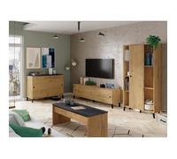 Ensemble de séjour coloris chêne doré ( meuble TV + Buffet + Bibliothèque + Table basse)