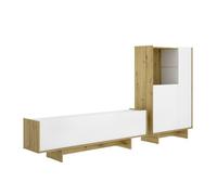 Ensemble de séjour, Meuble TV à porte abattante + Buffet haut avec niche ouverte et 2 portes, coloris blanc/chêne sonoma