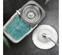 Ensemble de serpillière rotative à 360° avec double seau pliable, gain de place, comprend seau, serpillière, deux têtes de rechange, seau et manche en acier inoxydable réglables en hauteur, séparation
