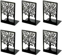 Ensemble de serre-livres composé de 6 supports métalliques laqués noir, dans le style « Arbre de vie », pour le bureau et le salon