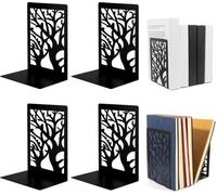 Ensemble de serre-livres métalliques Ibenzoa® – 2 paires, antidérapants, décoratifs, noir et blanc, 9 x 12 x 17,5 cm, pour livres, CD et DVD, pour la maison et le bureau