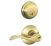 Ensemble de serrure de porte comprenant une serrure à pêne et une poignée de porte à levier, en laiton brillant