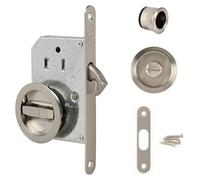 Ensemble de serrure pour porte coulissante - Serrure à crochet et poignées rondes - Ø intérieur 48 mm - Nickelé brossé