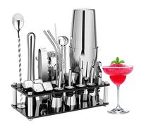 Ensemble de shaker à cocktail, 23 pièces en acier inoxydable Boston avec support en acrylique et livret de recettes de cocktails, outils de bar professionnels pour mélanger les boissons, maison, bar